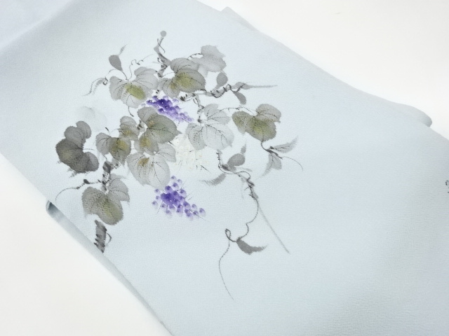 リサイクル　作家物　縮緬地手描き葡萄蔓草模様名古屋帯